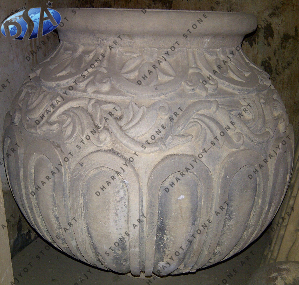 White Decoration Designer Sand Stone Flower Pot