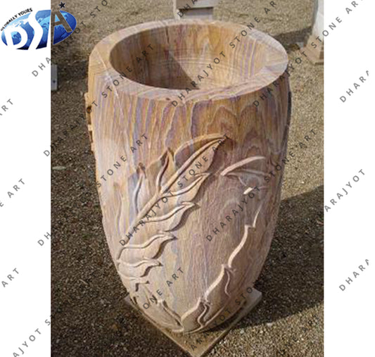 Rainbow Multi Sandstone Carved Stone Planter