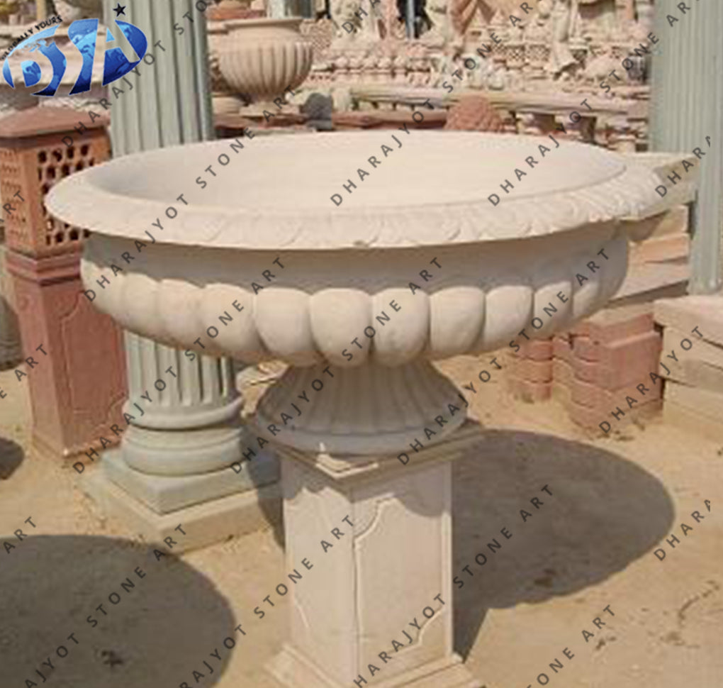 Garden Decoration Natural Marble Carving Flowerpot