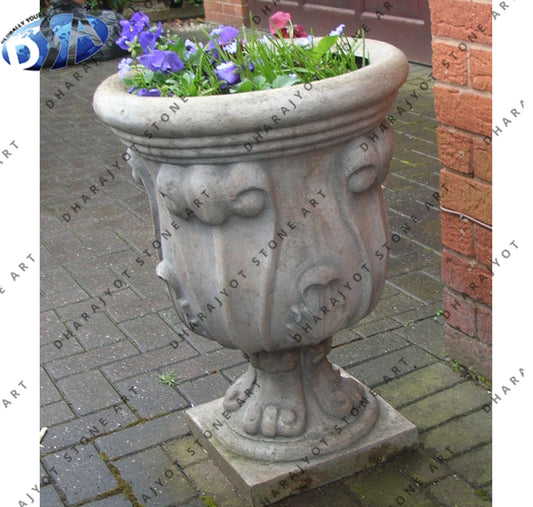 Outdoor White Stone Decorative Sandstone Flowerpot