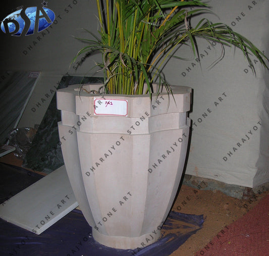 Home Round White Sandstone Flower Pot