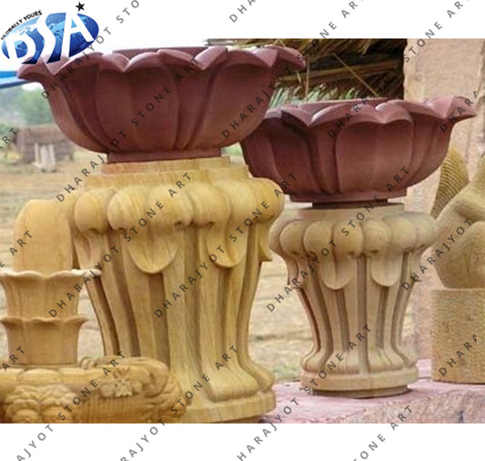 Garden Home Decorative Carved Sandstone Flowerpot