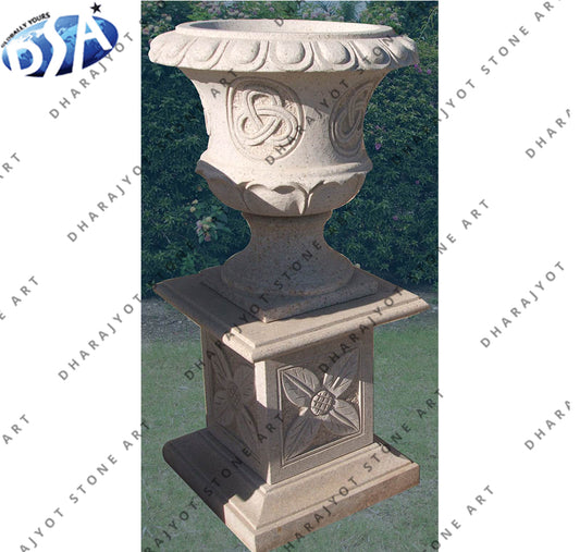 Beige Sandstone Honed Round Classic Garden Planter
