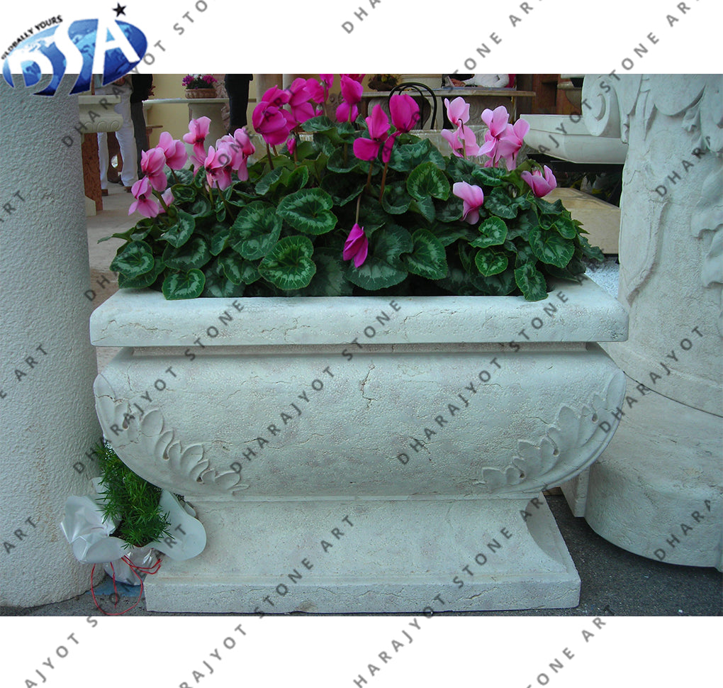 Outdoor Natural Stone Garden Decoration Carved Flower Pot