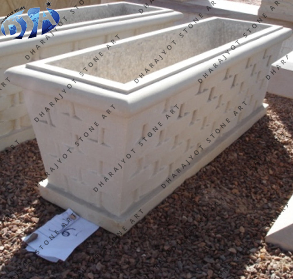 White Sandstone Decorative Rectangular Flower Planter