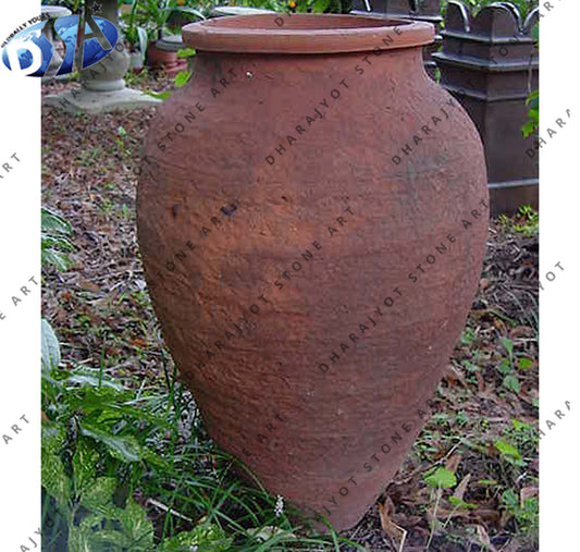 Red Round Sandstone Garden Flower Pot