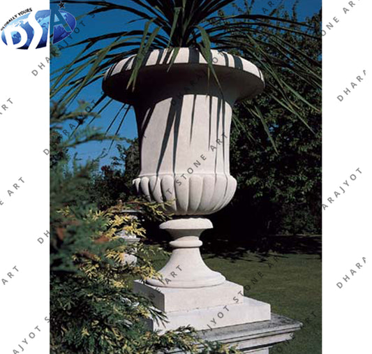 White Sandstone Decoration Sculptures Garden Planters Vase