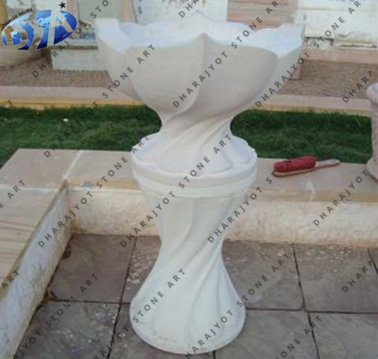 Round White Decorative Sandstone Flower Pot