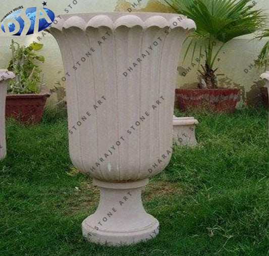 Garden Decoration Carved White Sandstone Flower Pot