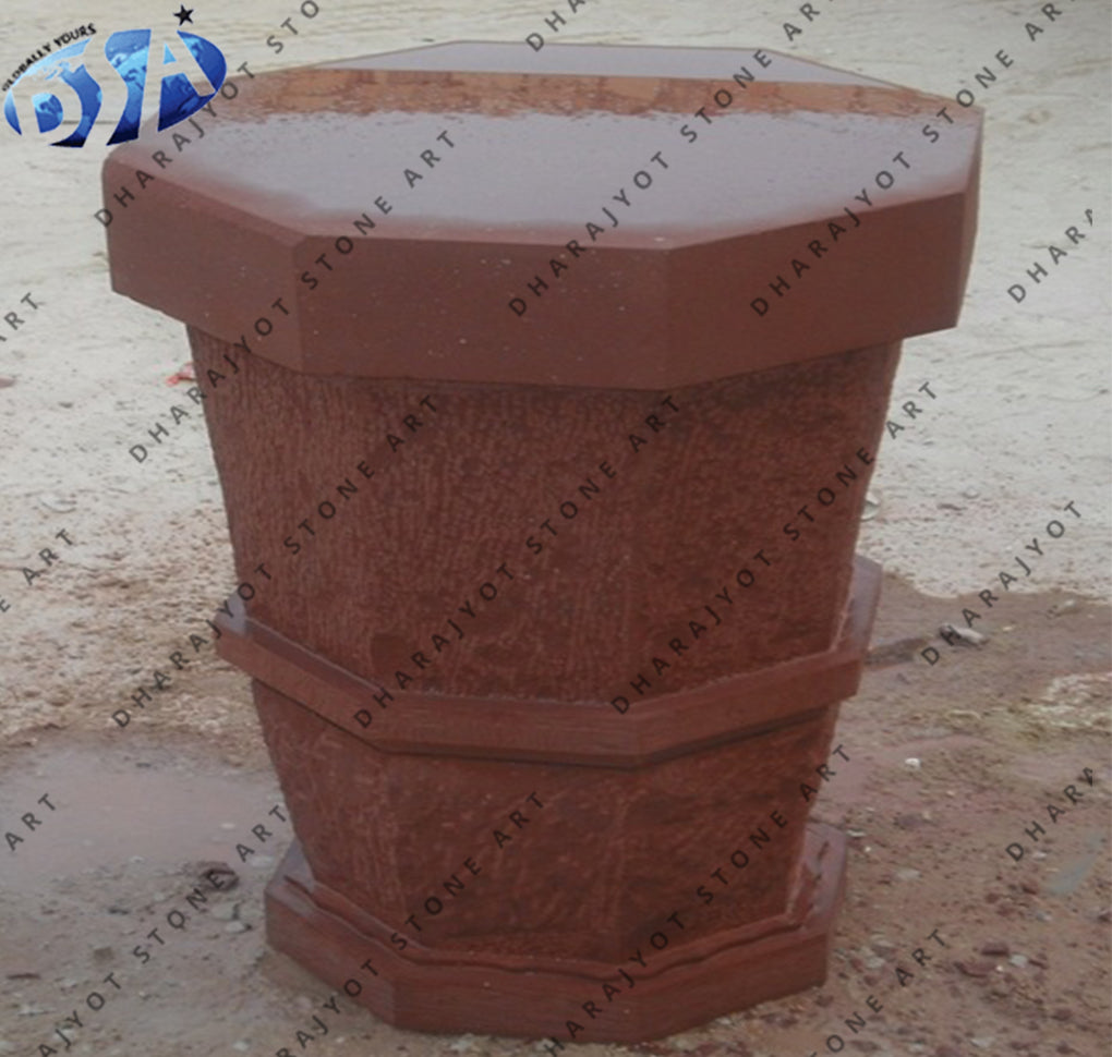 Round Red Sandstone Planters Flower Pots