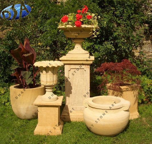 Natural Stone Gardha Yellow Garden Articles Flower Pot And Planters
