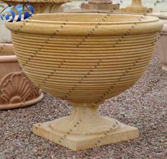 Garden Outdoor Decor Hand Carved Vases Marble Flowerpot