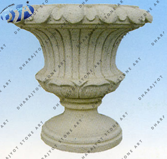 Outdoor Large Natural Stone White Marble Planter Round Flowerpot