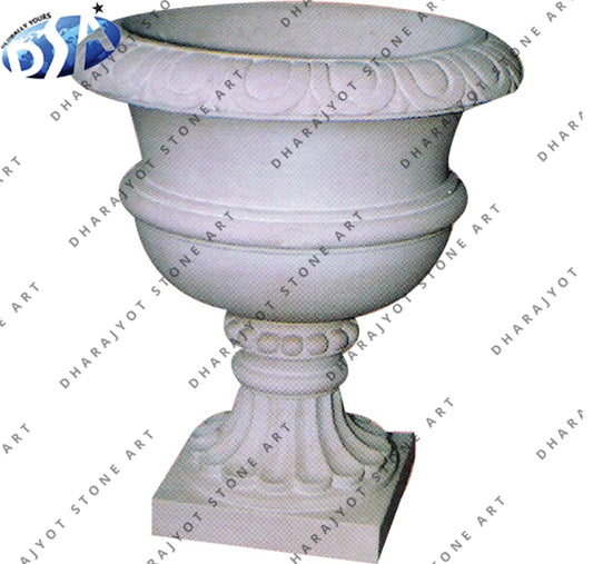 Garden Decoration Carved Stone Marble Oval Round Flower Planter Pot