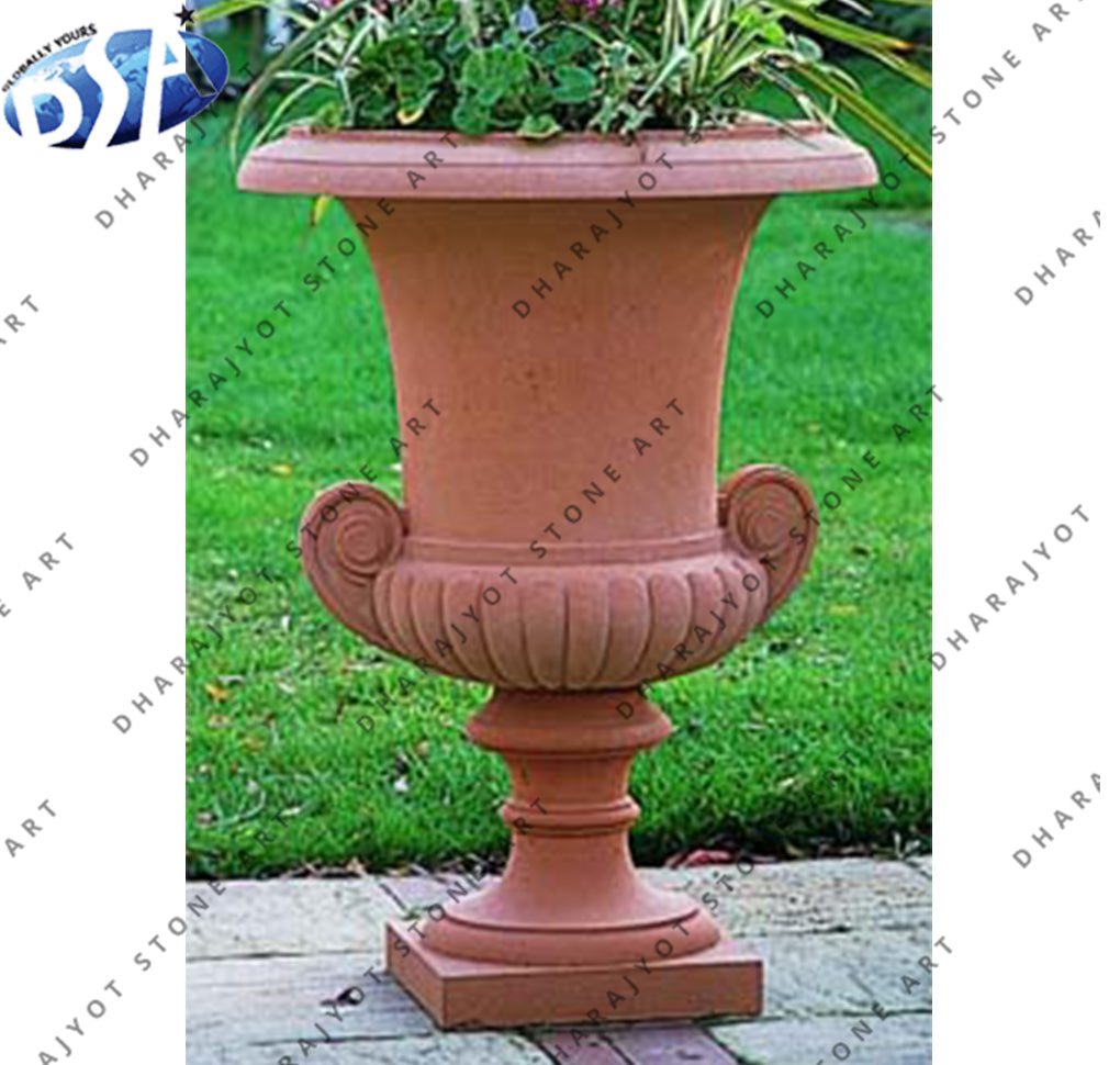 Garden Decoration Hand Carved Red Sandstone Flowerpot