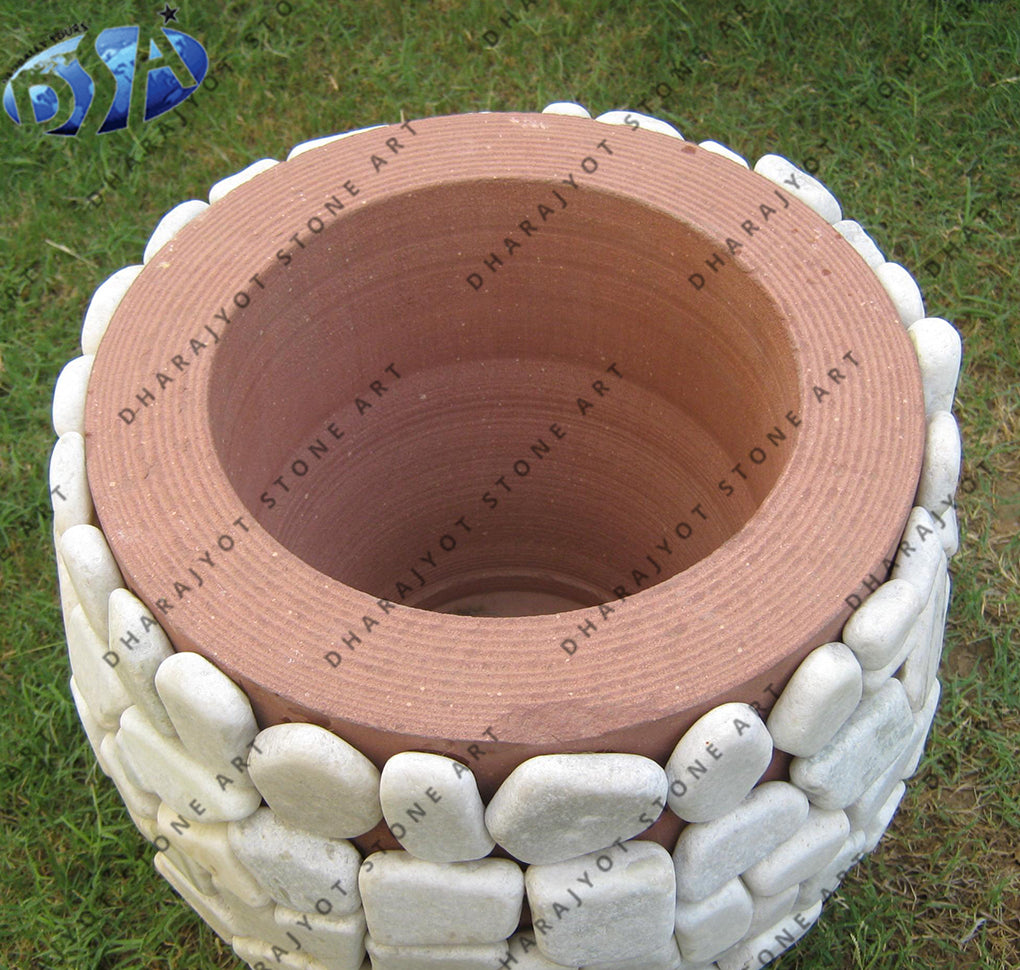 Natural White Pebble Sandstone Planter Pot