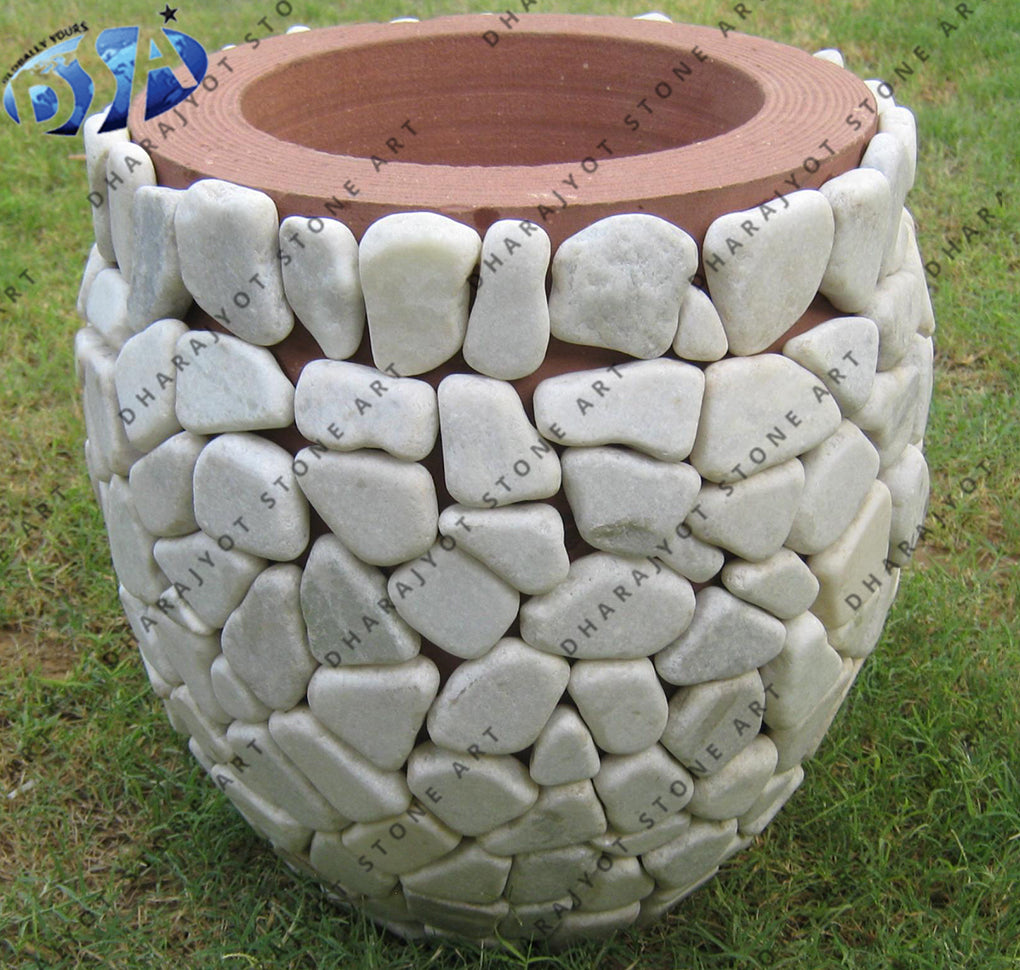 Natural White Pebble Sandstone Planter Pot