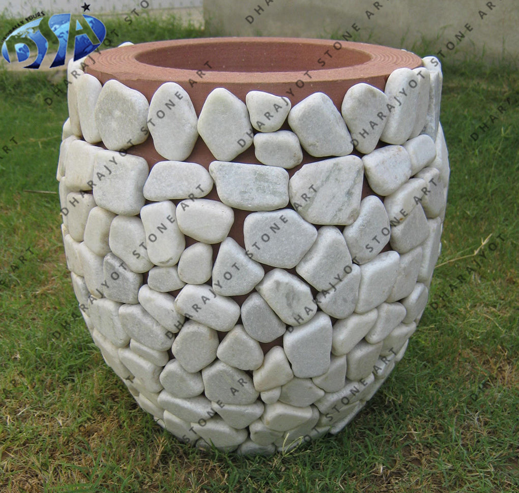 Natural White Pebble Sandstone Planter Pot