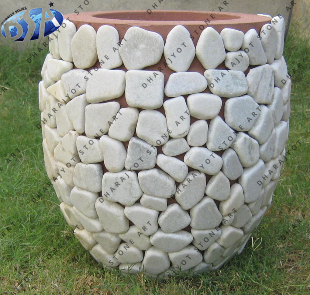 Natural White Pebble Sandstone Planter Pot