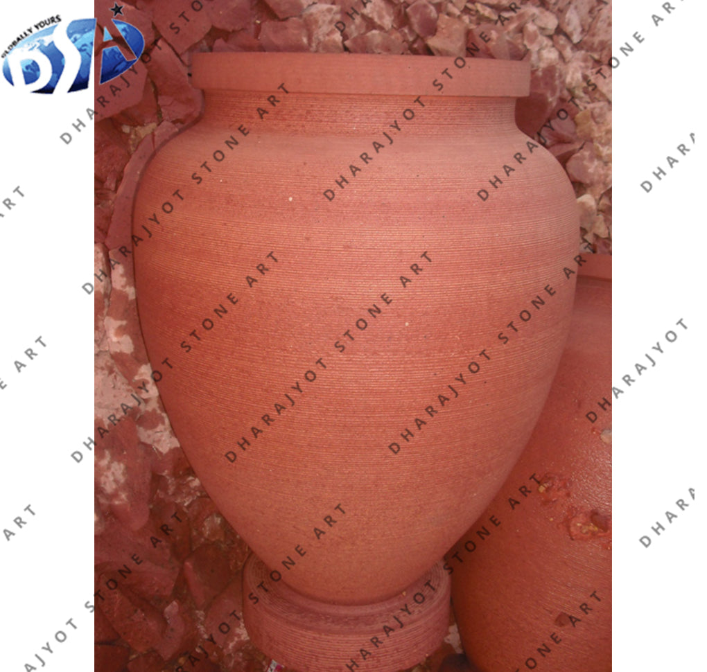 Round Shape Red Sandstone Flower Pot