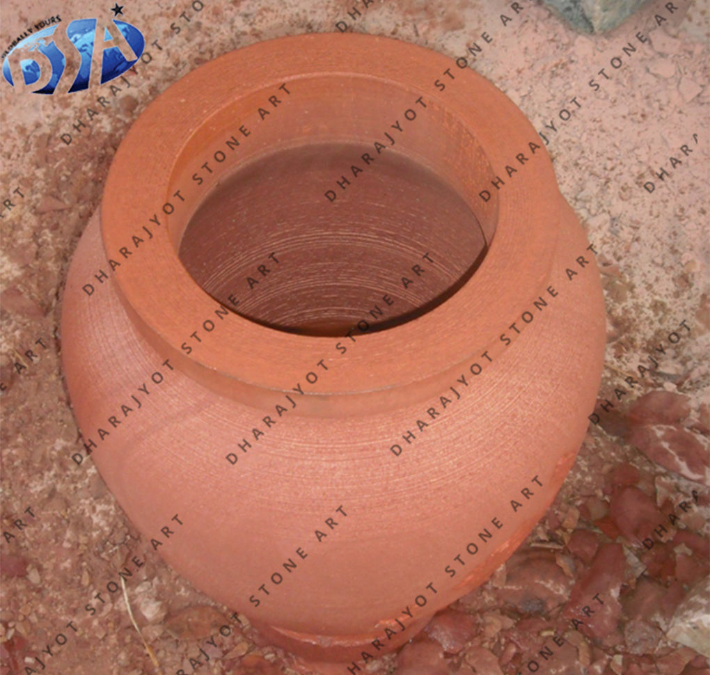 Round Shape Red Sandstone Flower Pot