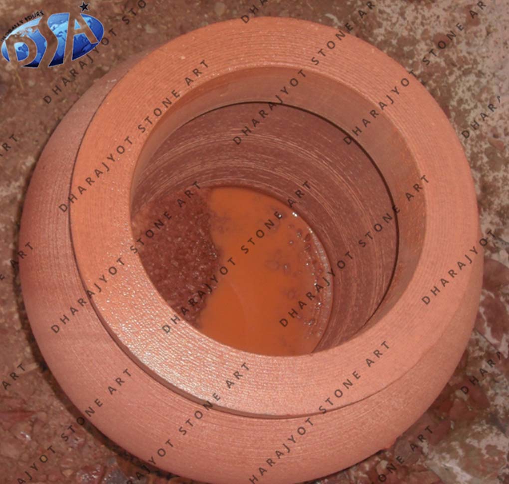 Round Shape Red Sandstone Flower Pot