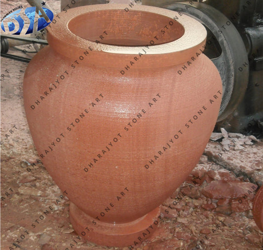 Round Shape Red Sandstone Flower Pot
