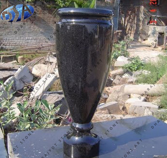 Polished Round Shaped Black Stone Flower Pot & Planter