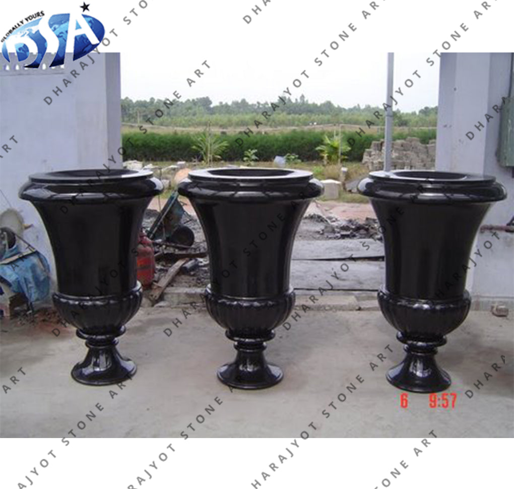 Black Marble Carving Flower Pot