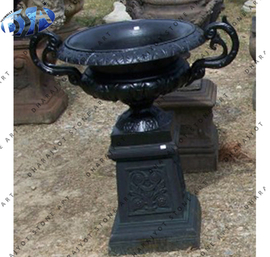 Carved Black marble Flower Pot & Planter