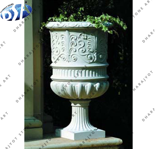 Hand Carved Large White Marble Garden Pots