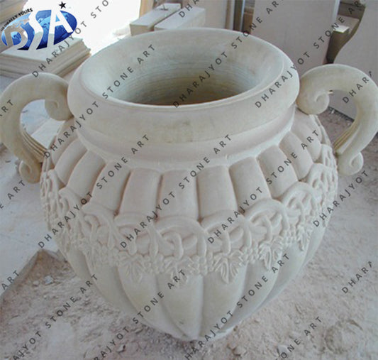 Vintage Decorative White Stone Flower Pot & Planter
