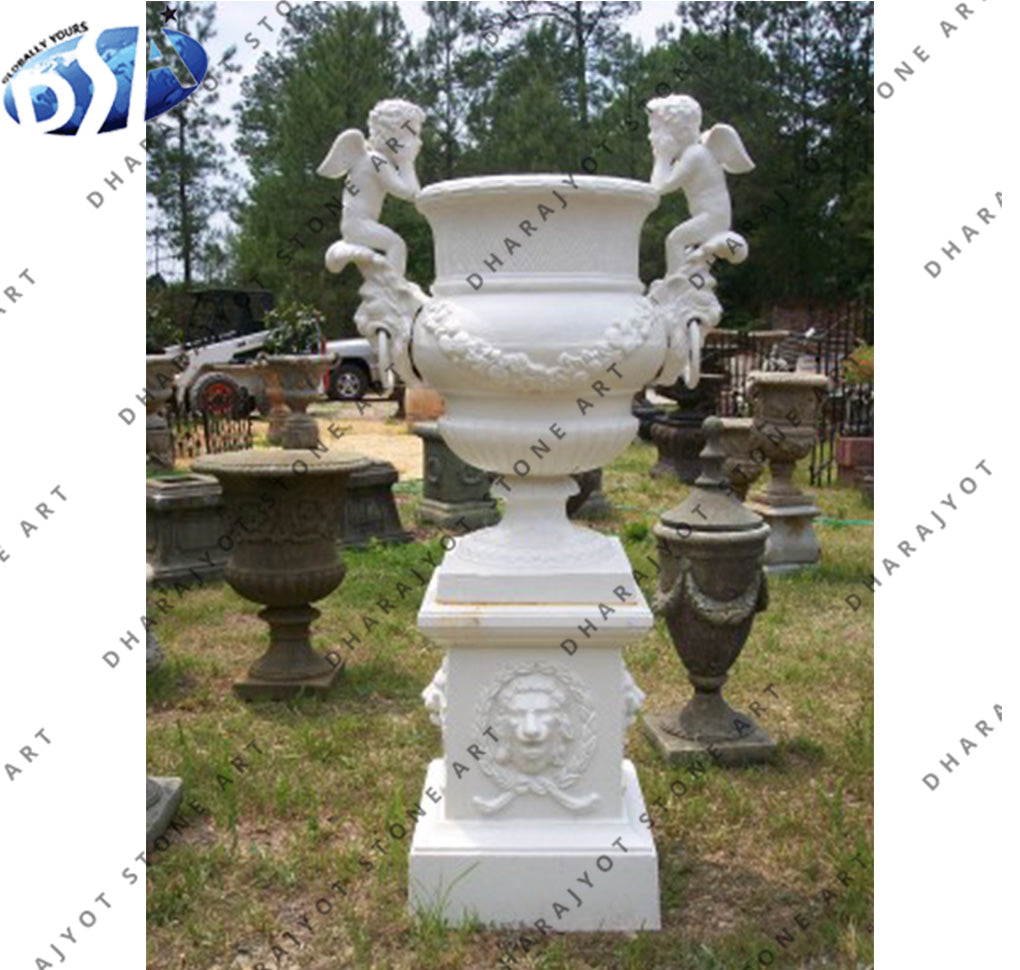 Garden Decoration Hand Carved Antique Stone Flowerpot