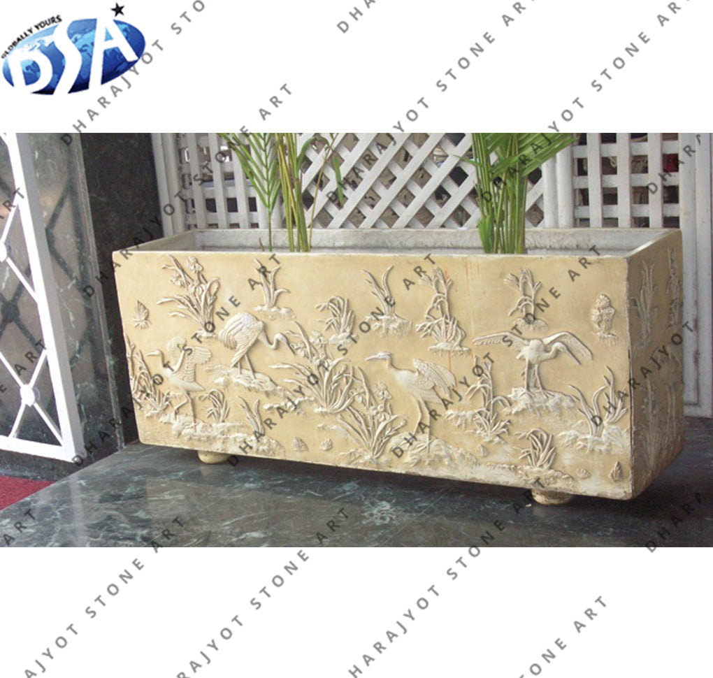 Stone Carving Bird Design Square Flowerpot