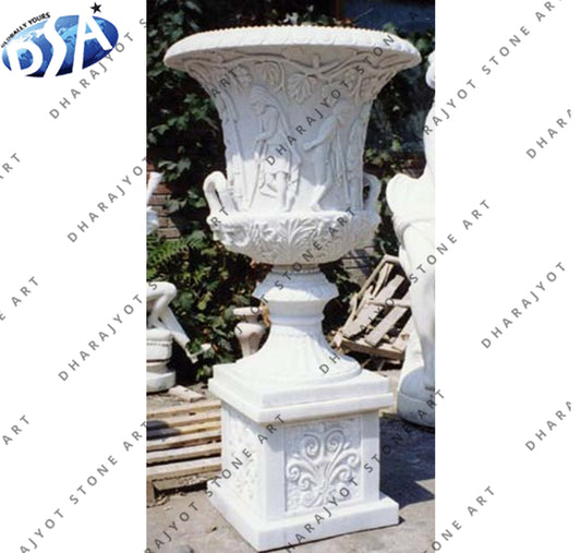 Garden Decor Hand Carved White Marble Stone Flower Pot