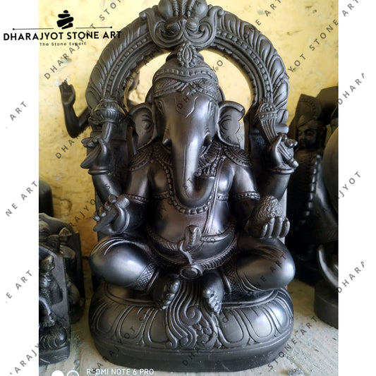 Handcrafted Natural Black Marble Lord Ganesh Statue