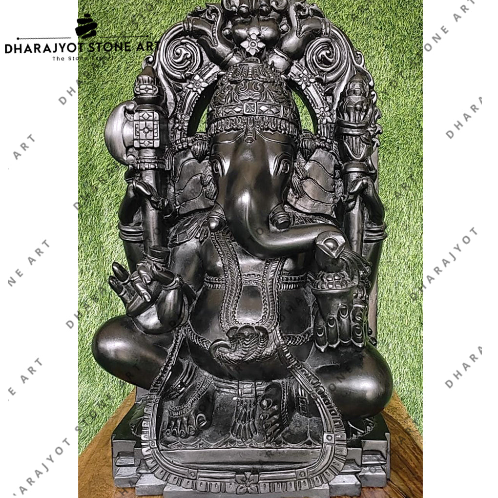 Custom Hand Carved Ganesh Black Marble Statue