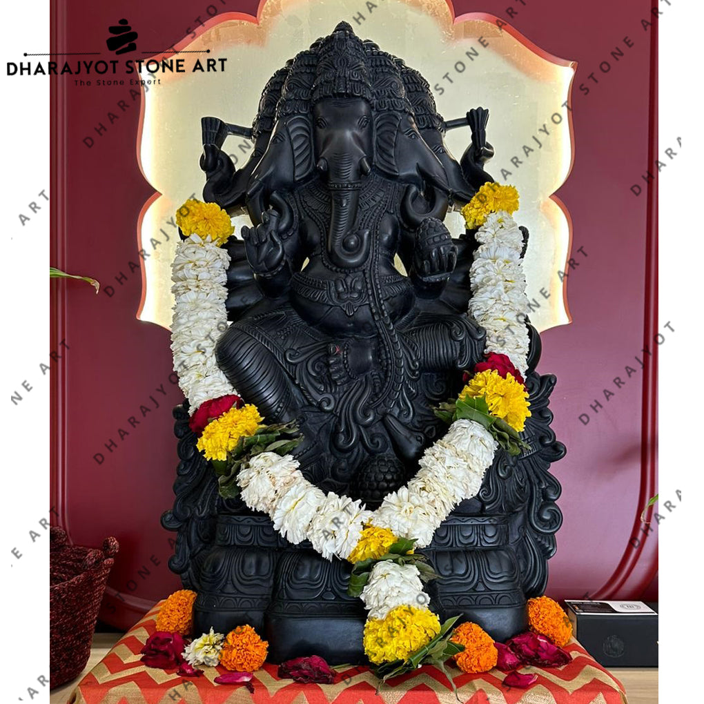 Black Granite Hand Carved Ganesh Statues