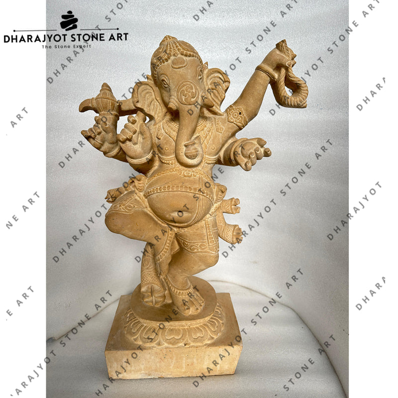 Natural Sandstone Stone Graceful Dancing Lord Ganesha Carved Idol