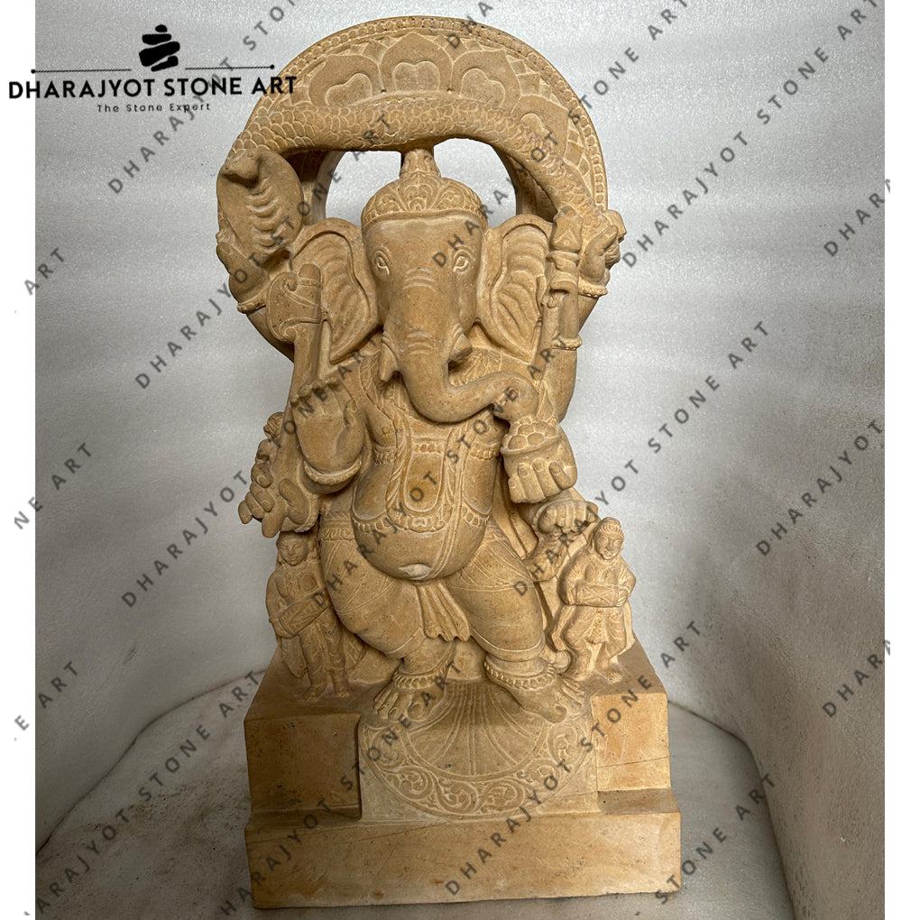 Natural Sandstone Handcarved Dancing Ganesha Statue