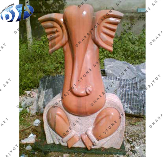 Red Stone Hand Carving Ganesh Statue