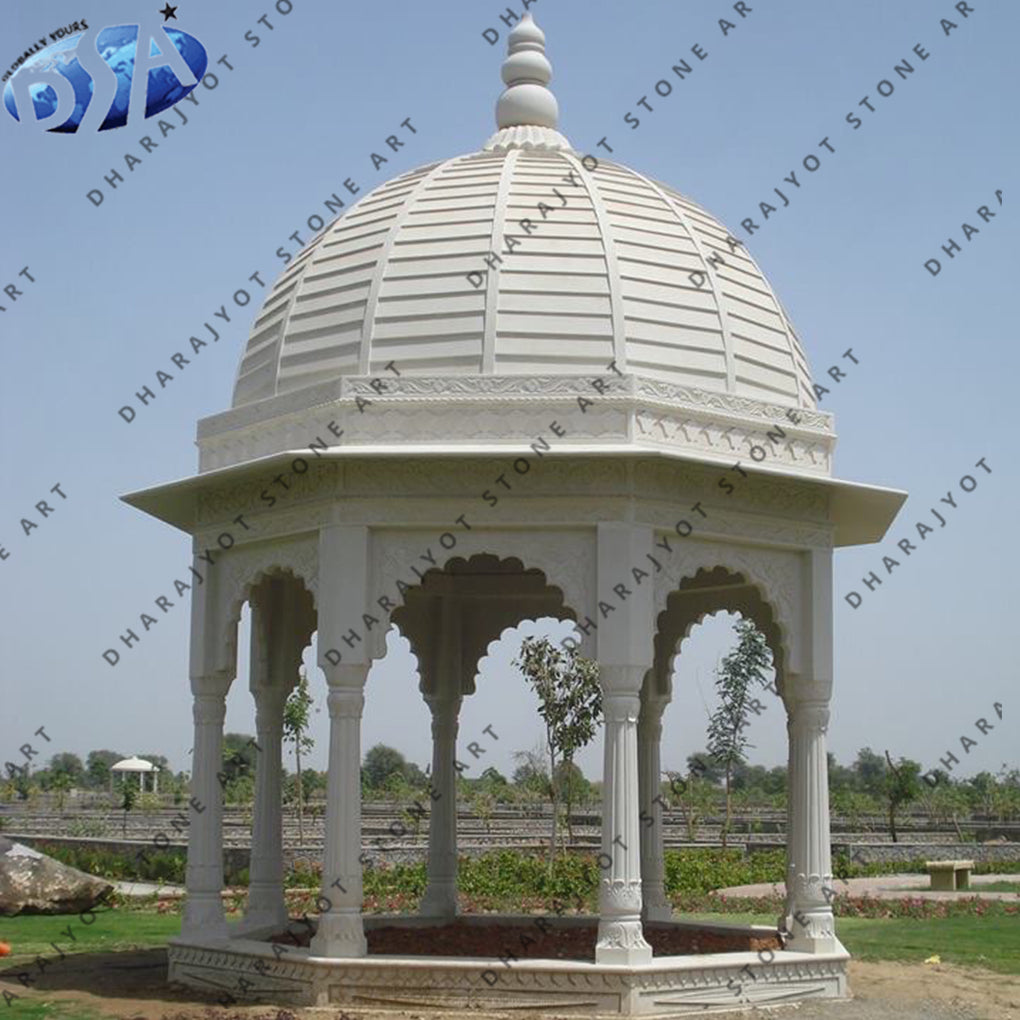 White Hexagon Antique Marble Gazebo