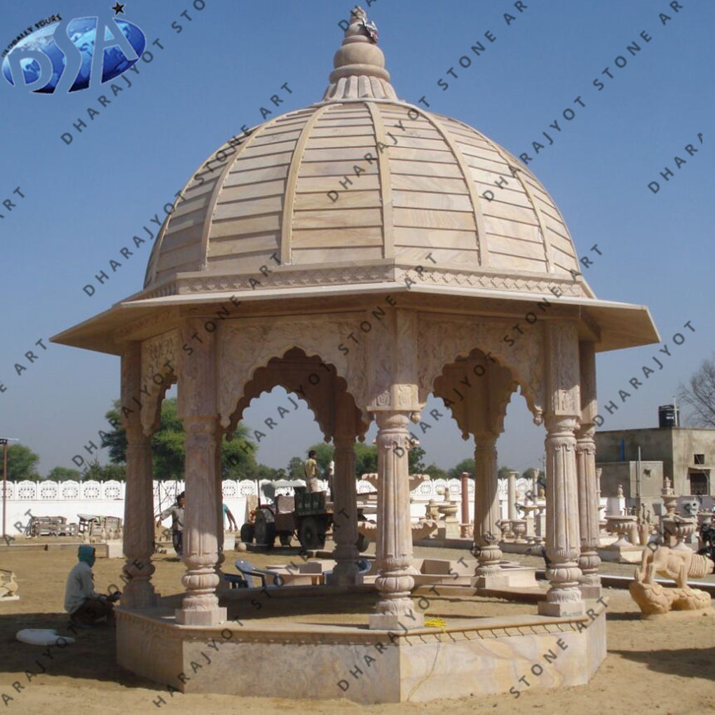 Natural Pink Sandstone Carved Garden Gazebo