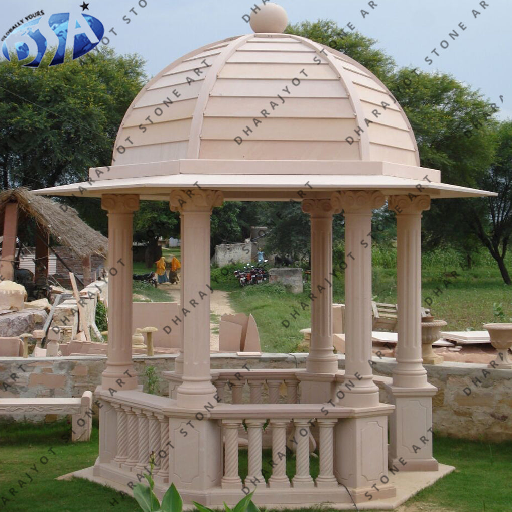 Outdoor Pink Hexagon Sandstone Gazebo