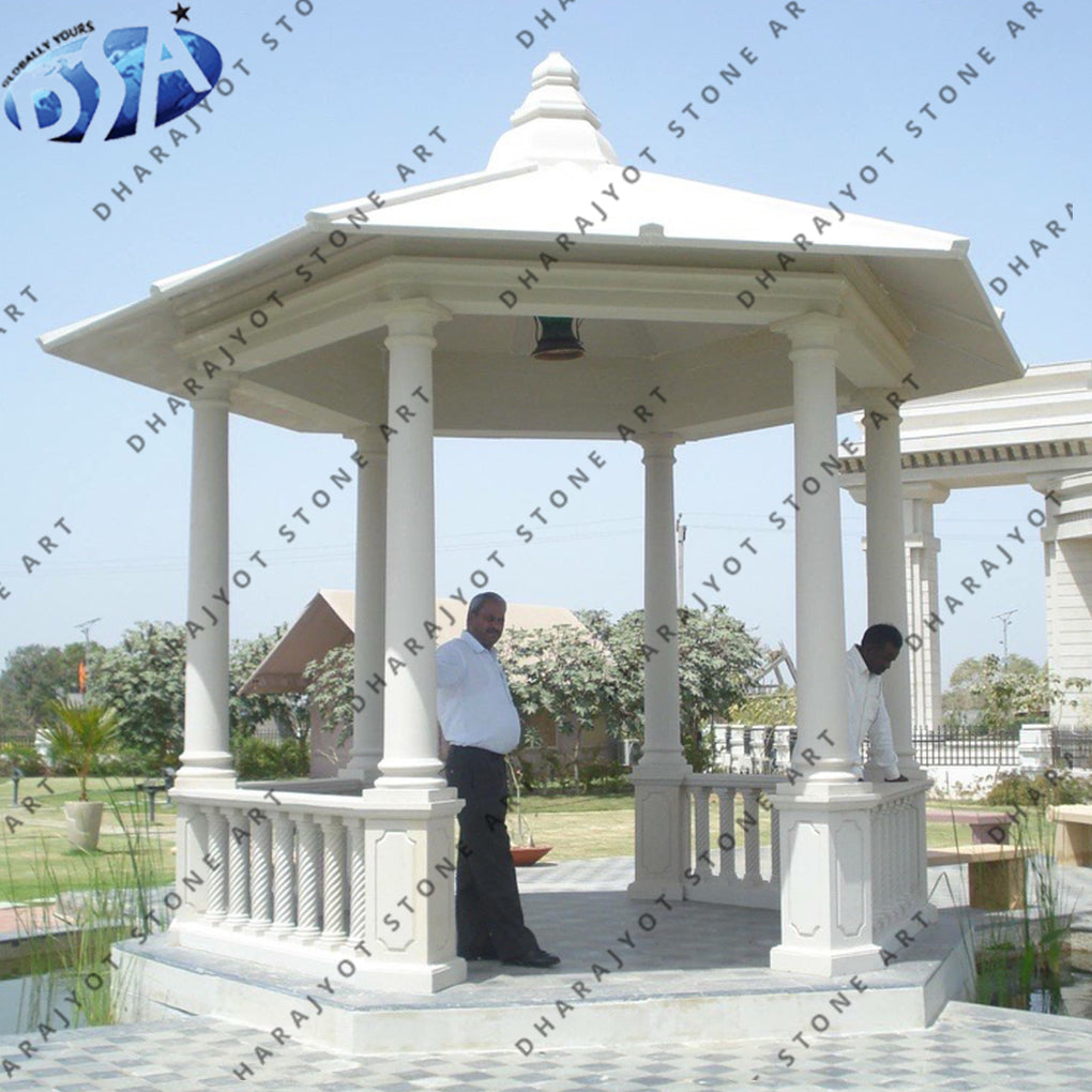 Outdoor White Hexagon Marble Gazebo