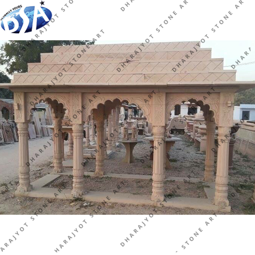 Bansi Pink Sandstone Carved Garden Gazebo