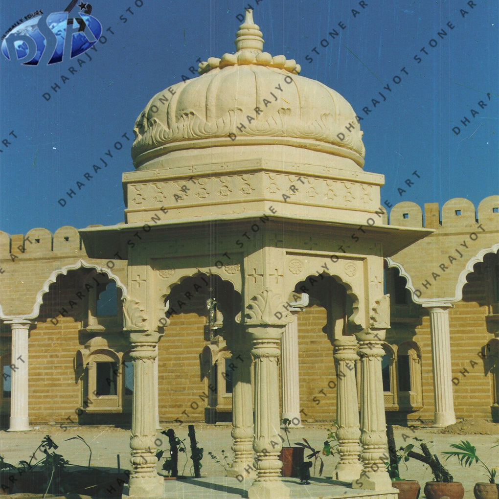 Large Outdoor Round Beige Marble Garden Pavilion Stone Gazebo