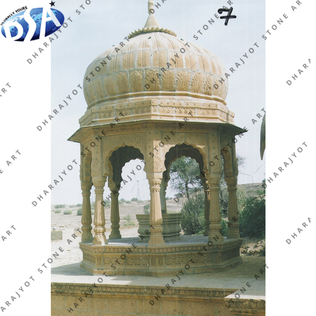 Hand Carved White Marble Sculptured Garden Gazebo