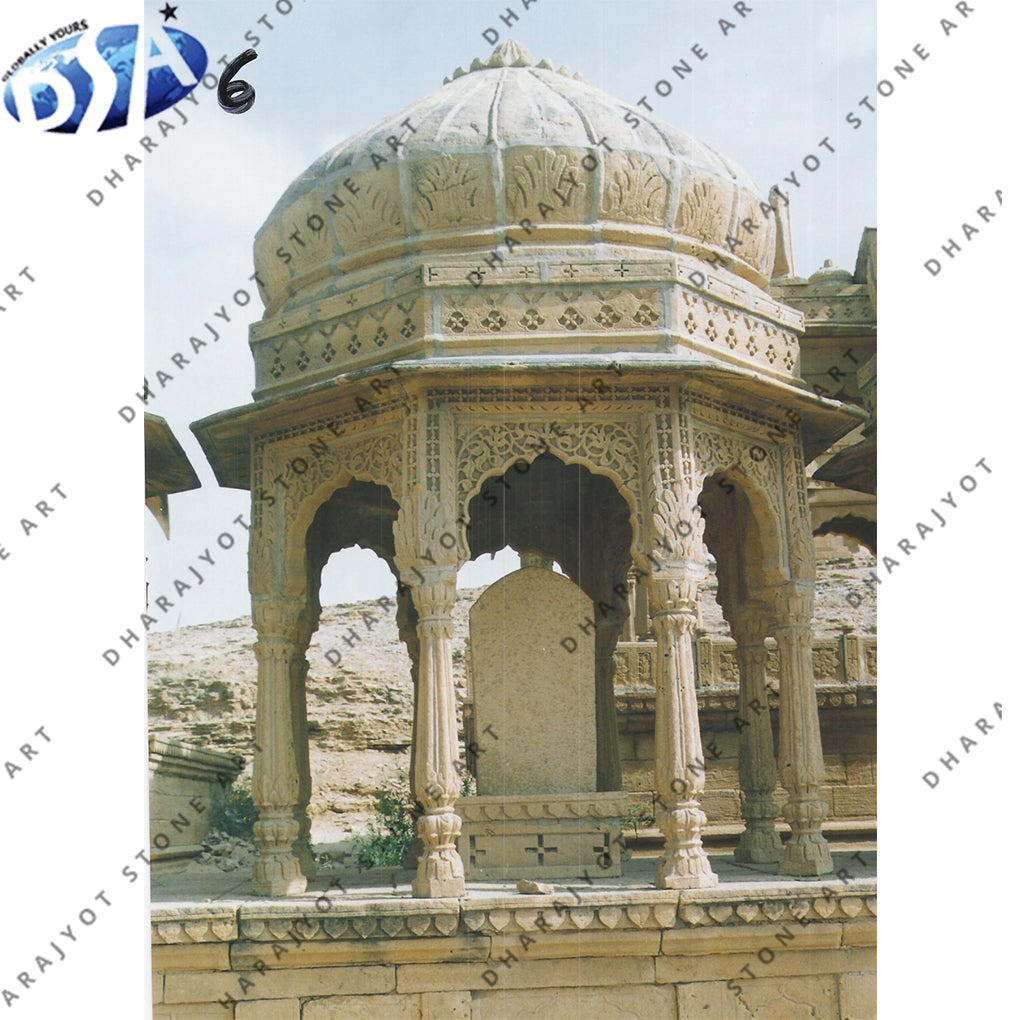 Beige Dome Hand Carved Sandstone Gazebo