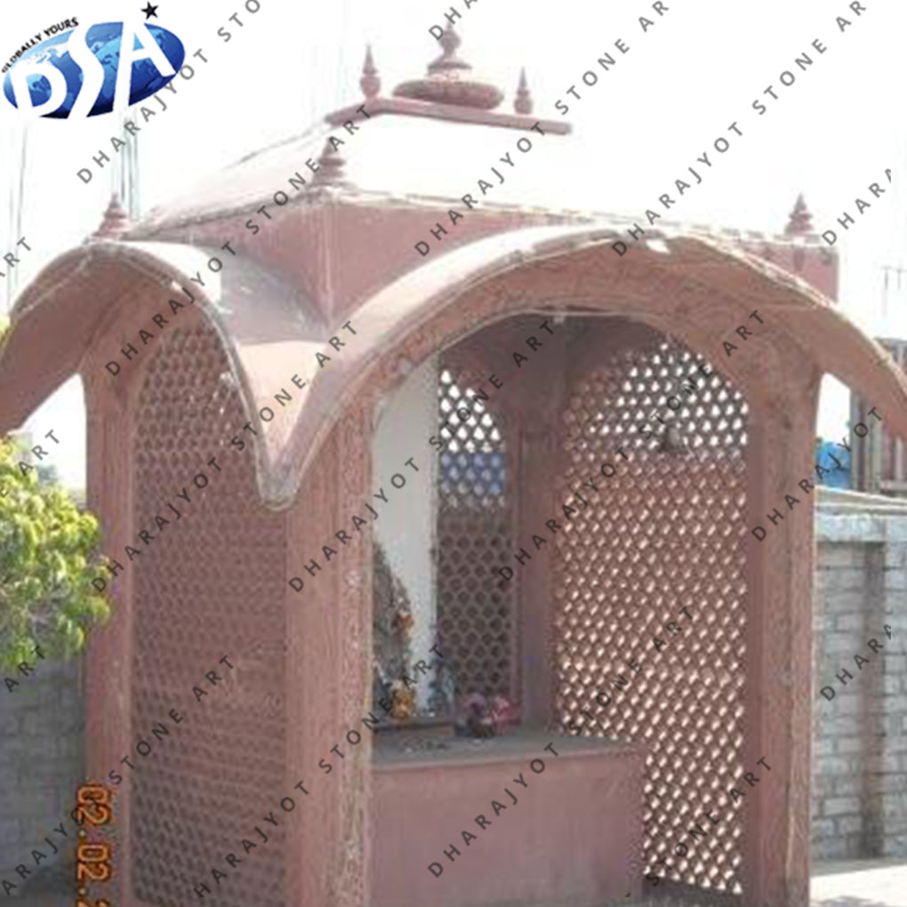 Red Hand Carved Sandstone Jali Design Gazebo